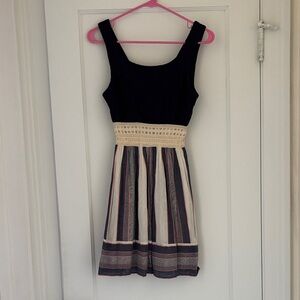 Elegant navy and Cream Striped Dress